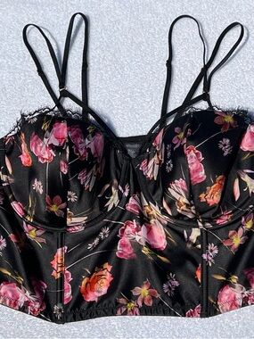 Victoria's Secret Black Floral Satin Crop Top